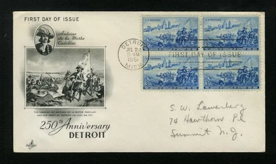 1951 FDC sc 1000 Detroit 25th Anniversary First Day Cover Detroit, Michigan 1 - Image 1 of 2