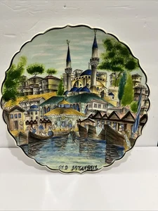 Turkish Old Istanbul Scene Decorative Ceramic Plate Hand Made Scallop Edged 15” - Picture 1 of 12