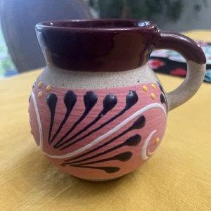Mexikanische handbemalte Keramik Kaffeetasse Becher Jarritos Terrakotta Volkskunst 8 Unzen - Bild 1 von 6