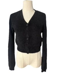 Art Class Cardigan Girls L 10/12 Black Ribbed V-neck Crop Long Sleeve Sweater - Picture 1 of 7