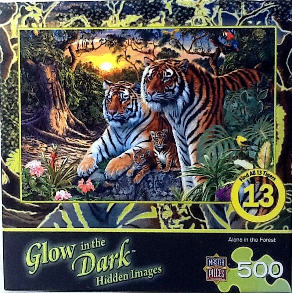 Rompecabezas Alone In Forest Tiger Family Brilla en la Oscuridad Imágenes Ocultas Leer 1000 14X19 Foto 1 de 1