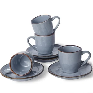 Ocean Espresso Cups with Saucers Set of 4, 3.34oz Espresso Cup Set, Coffee Mu... - Picture 1 of 7