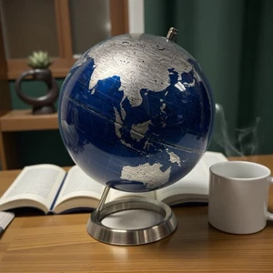 12” Rotating Mini EARTH Globes World Royal Blue Shine Silver Base Made In Taiwan - Picture 1 of 7