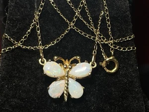 COLLAR MARIPOSA ÓPALO ORO 14K COLGANTE PIEDRAS PRECIOSAS NATURALES VINTAGE - Imagen 1 de 18