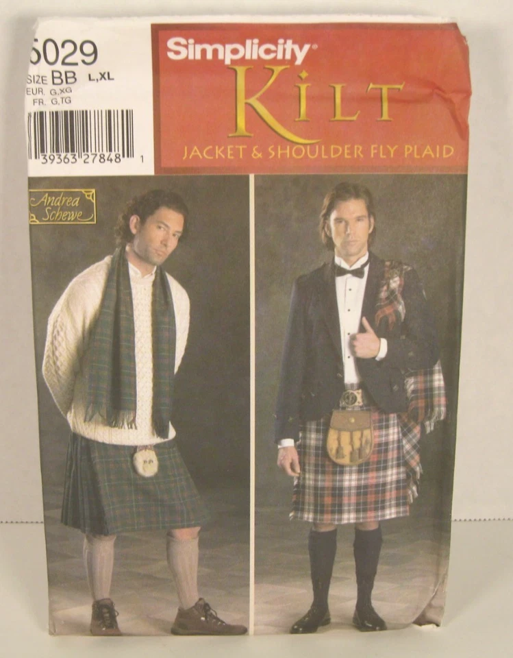 Simplicity Pattern 5029 Mens Kilt Jacket Shoulder Fly L XL Andrea Schewe Uncut