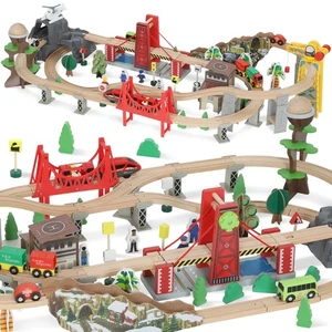 AIYAPLAY Wooden Train Set, 100 Piece Toy Train with Crane for 3+ Years Old - Picture 1 of 11