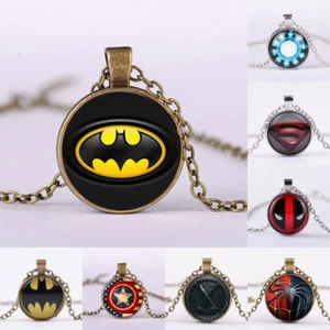 Superhero Batman Superman Cabochon Iron Man Alloy + Glass Chain Pendant Necklace - Picture 1 of 18