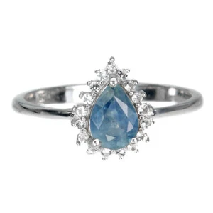 Anello In Argento Sterling 925 Con Zaffiro Blu E Topazio Gemma 7.5 - Foto 1 di 9