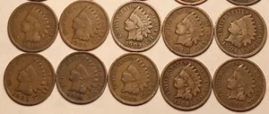 Short Set 1900 - 1909 Indian Head Cent Penny (10 COINS) G / VG  FREE SHIPPING - Picture 1 of 2