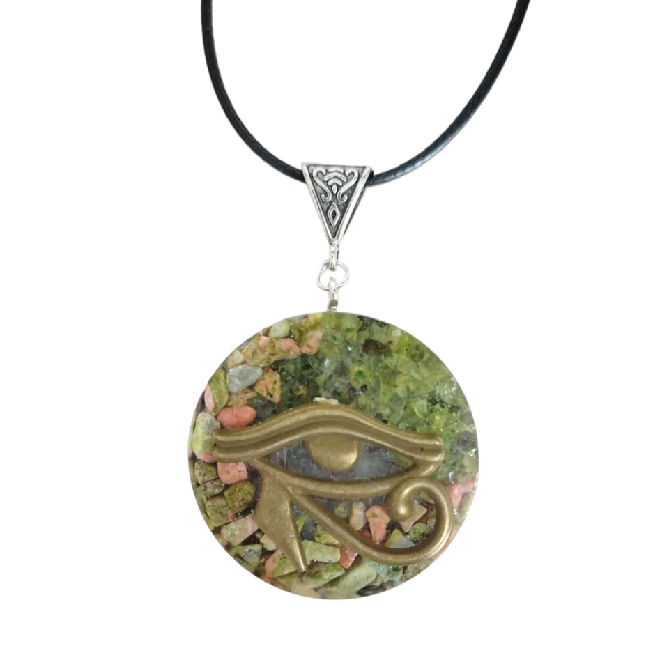 Orgonit Orgon Anhänger Auge des Horus Olivina Unakite Fluorit Halskette Unisex - Bild 1 von 4