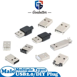 USB Type A Male Socket Kit Connector Plug Patches Shell Solder 90°Curved Needle - Picture 1 of 15