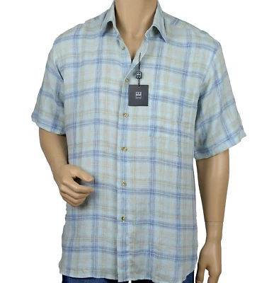 Ike Behar New York Mens Linen Relaxed Shirt Size M Plaid Short Sleeve $125 USA - Image 1 of 4