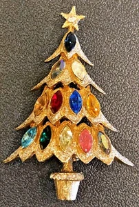 BROCHE DE COLECCIÓN HATTIE CARNEGIE TONO DORADO CRISTAL ÁRBOL DE NAVIDAD - Imagen 1 de 5