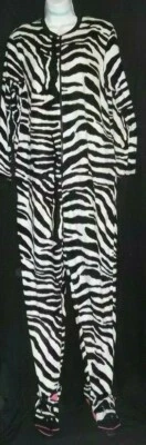Nick & Nora ZEBRA Striped Fleece  Face Footies Sleepwear Footed PAJAMAS PJs M - Image 1 of 4