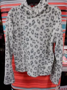 GIRLS XSMALL 6/6X SO WHITE GRAY CHEETAH PLUSH FLEECE HOODED TOP NEW #22459 - Picture 1 of 2