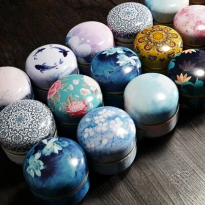 1X Retro Round Tea Can Tin Box Small Empty Tinplate Food Packaging Case Decor - Image 1 of 4