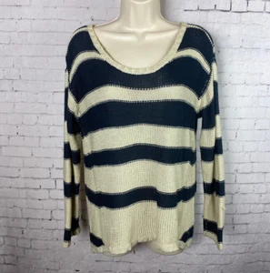 Quinn Knit Sweater Top Small Women's Beige Striped Relaxed Distressed (A8) - Picture 1 of 8
