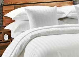 Weiß 240T/C 100%Baumwollsatin Streifen Spannbettlaken Euro King 160x200 alle Größen - Bild 1 von 5