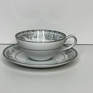 Noritake Belmont 5609 Cina tazza da tè e piattino piatto platino argento - Foto 1 di 5
