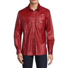 Men's Genuine Lambskin Real Leather Soft Slim Fit Full Sleeve Button up Shirt