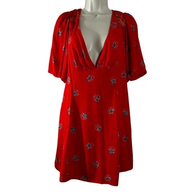 Vestido para mujer Free People naranja floral sinsonte malla inserción mini talla S Foto 1 de 4
