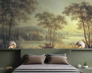 Rural Landscape Forest with River Vintage Panoramic View Decor Wallpaper Murals - Picture 1 of 10