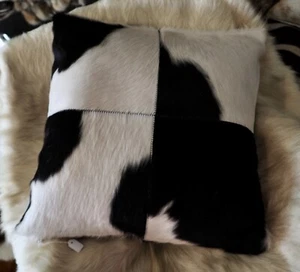 BLACK ON WHITE DOUBLE SIDED 4 panel 50CM SQ COWHIDE CUSHION COVER - Picture 1 of 6