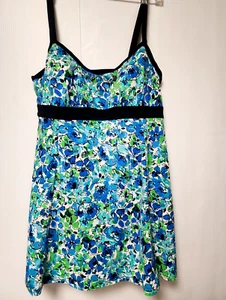 FIT 4 U Women's  One Piece Swimsuit Swim Dress  Blue Green Floral Size 12 - Picture 1 of 4