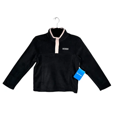 Suéter Columbia Youth Girl's Fleece Pull-over tamanho 8 (S) preto/rosa macio e quente - Imagem 1 de 4