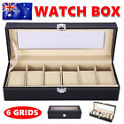 6 Grids Watch Box Case Jewellery Display Showcase Storage Organizer Leather Box