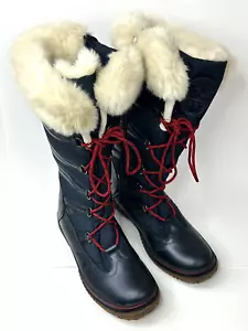 Pajar Canada Winter Boots Womens 10 Navy Faux Fur Lined Tall Winter Waterproof - Picture 1 of 18