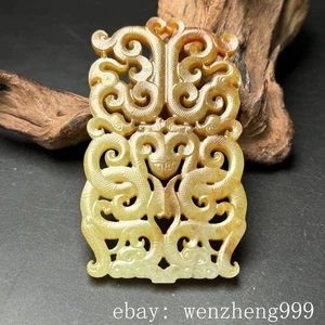 3,2 Zoll China antike Hetian Jade geschnitzt Fengshui Reichtum Drache Jade Bi Yubi Statue - Bild 1 von 9