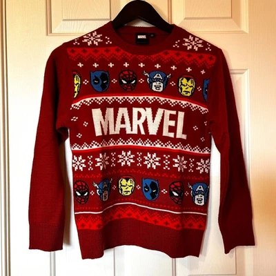 Marvel Ugly Christmas Sweater Youth Large Avengers Spiderman Holiday Red - Image 1 of 4