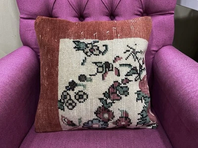 Vintage Rug Pillow Cover 16x16, Handmade Turkish Cushion Case, Home Decor Pillow - Image 1 of 4