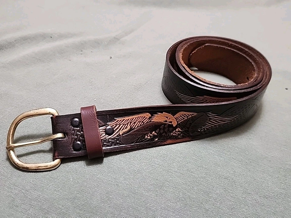 Cinturón Wrangler Western Tooled Hebilla Vintage Talla 42 Cuero Eagle America Rodeo Foto 1 de 4