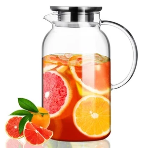 Glass Pitcher with Lid, Hot& Cold Glass Water Pitcher with Handle, Iced Tea P - Picture 1 of 6