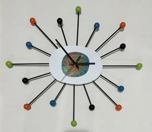 STARBURST CLOCK Mid Century Modern Handmade & Painted Wall art clock Large 23” - Picture 1 of 2