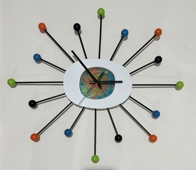 STARBURST CLOCK Mid Century Modern Handmade & Painted Wall art clock Large 23” - Image 1 of 2