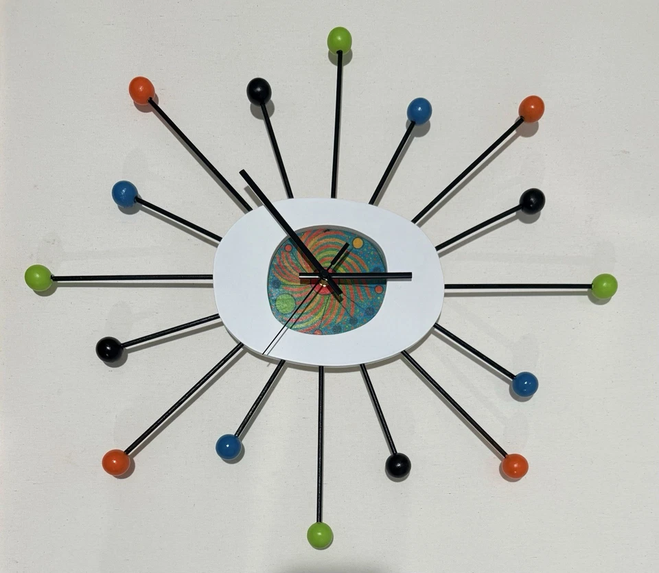 STARBURST CLOCK Mid Century Modern Handmade & Painted Wall art clock Large 23” - Image 1 of 2