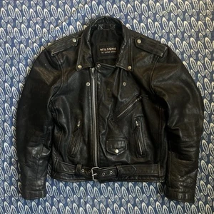 Men's WILSON'S Black Leather Jacket Vintage Motorcycle Jacket Mens Strap Jacket - Picture 1 of 14