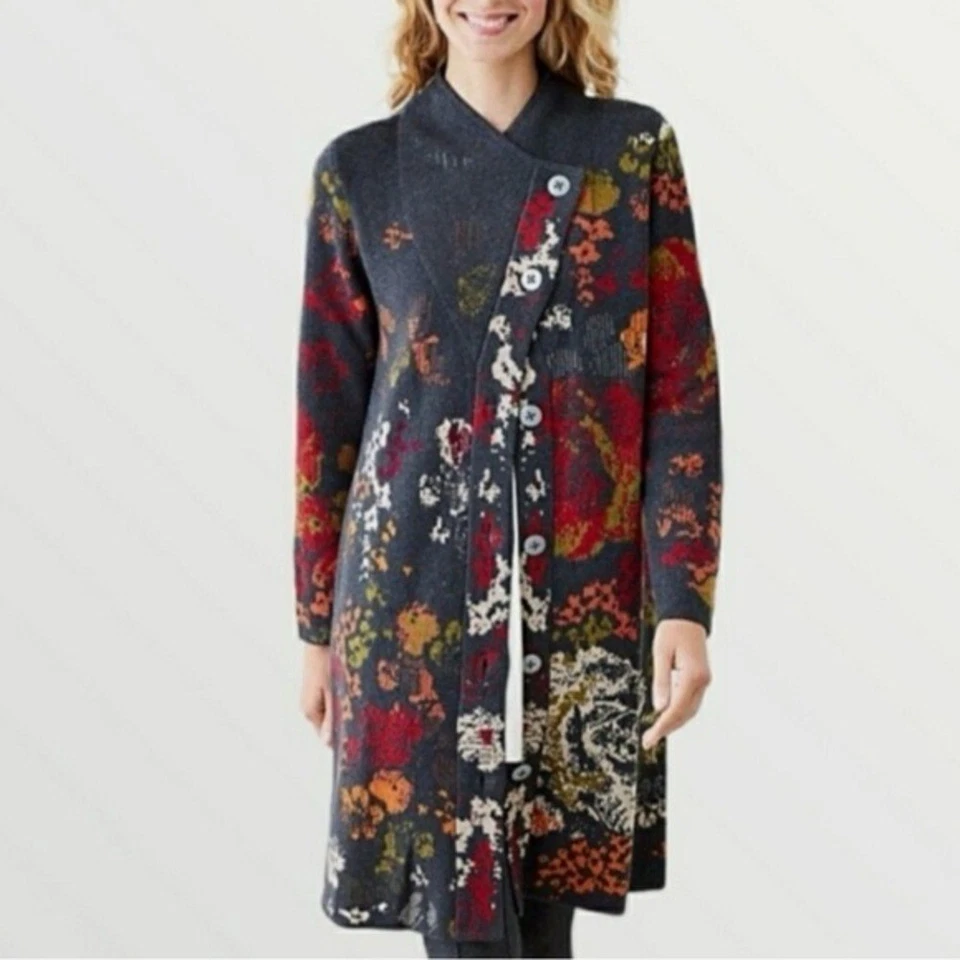 Cárdigan Abrigo J. Jill Madison Floral Tejido Jacquard Manga Larga Con Botones XS Foto 1 de 4