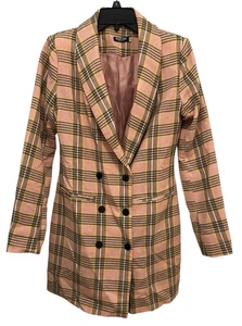 Chaqueta de vestir blazer rosa forrada a cuadros abrigo de guisante Nasty Gal para mujer talla 10 - Imagen 1 de 6
