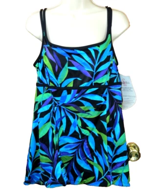 NWT Studio Works Swimsuit Tummy Control Blue/Black Floral Size 10* - Image 1 of 4