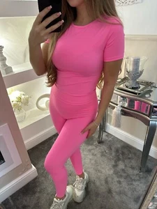 Women's Top Sculpt Leggings Gym Set Ladies Seamless Ribbed Crop Yoga Co Ord - Picture 1 of 11