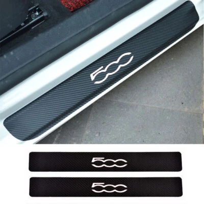 2 Pcs For Fiat 500 Carbon Fiber Vinyl Sticker Car Door Sill Protector Scuff - Image 1 of 4