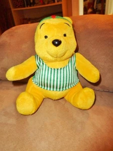 Pooh McDonalds Toy Disney Bear Stuffed Plush 7" Green Stripe Swim shirt cap 1999 - Picture 1 of 6