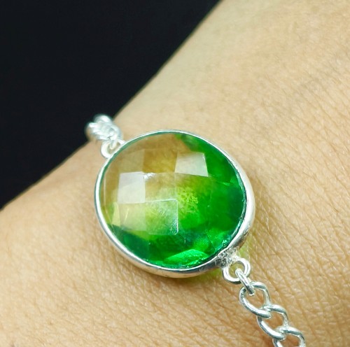 VALENTINO Bracciale in argento sterling 925 con pietre preziose ovali bi tormalina naturale