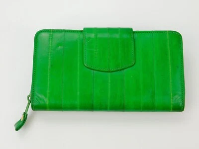 Cartera Lee Sands Piel de Anguila Verde 8" Cremallera Alrededor Organizador, Chequera, Tarjetas, Monedas Foto 1 de 4