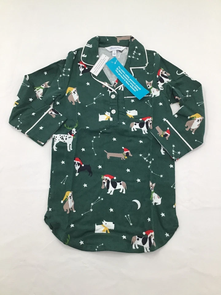 Camisón de franela manga larga verde perro Navidad The Company Store niñas talla 5 Foto 1 de 4