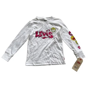 Levis long sleeve t shirt girls XS white red yellow spray logo smiley face - Picture 1 of 3